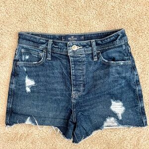 Hollister Women's Distressed Dark Blue Jean Shorts